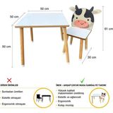 Odun Concept Çocuk Aktivite Masa ve Sandalye Takımı - Mdf- Inek - Yaz Sil Özellikli - Renkli