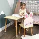 Odun Concept Doğal Ahşap Çocuk Aktivite Masa ve Sandalye Takımı - Tavşan - Renkli