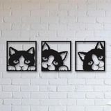 Odun Marketi 3Lu Kedi Ahsap Dekoratif Duvar Tablosu 30X30 Cm