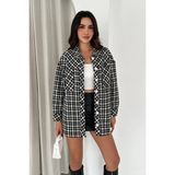 Oduncu Gömlek Siyah Ekose-Kareli Dokuma Kumaş ile Günlük Stil Oversize Fit Kadın