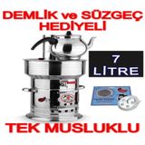 Odunlu Kömürlü Çay Semaveri Odunlu Kömürlü Semaver Tek Musluklu Semaver 7 Litre Demlik 1 Litre