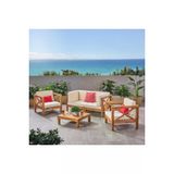 Oduns Nora 2+1+1 Bahçe Balkon Teras Ahşap Oturma Grubu (Krem)