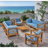 Oduns Simera 3+3+1+1 Bahçe Balkon Teras Ahşap Oturma Grubu (Mavi)