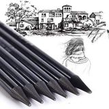 Odunsuz Kömür Kalemi, 6 Lı Set, Çizim Kalemi, Füzen, Eskiz Kalemi, Sanatsal - Siyah