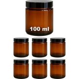 OEM 100 ml Cam Kavanoz Amber 100 cc Kozmetik Krem Kavanozu Siyah Kapaklı 6 Adet