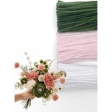 OEM 100LÜ Tüylü Tel Şönil, 30 cm (40 Adet Yeşil, 30 Adet Pembe, 30 Adet Beyaz, Çiçek Yapımına Uygun) Tek Ebat