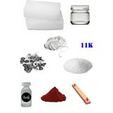 OEM 11K Mum Yapım Başlangıç Seti 1kg Parafin Kavanoz 1 Esans 1 Boya Fitiller Stearin Evde Mum Yapımı