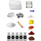 OEM 15K Mum Yapım Başlangıç Seti 1kg Parafin Kavanoz 5 Esans 5 Boya Fitiller Stearin Evde Mum Yapımı