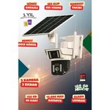 OEM 4K Simkartlı Güneş Enerjili 3 Kameralı Güvenlik Kamerası Renkli Gece Görüş Sesli 360 Derece W05 - Beyaz
