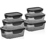 OEM 6'lı Sızdırmaz Saklama Kabı Seti, Kilitli Kapaklı, Plastik, 1700ML/1000ML/500ML, Erzak ve Yemek Saklama - Şeffaf - Siyah