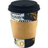 OEM Afra Tedarik 12 Oz Siyah Kapaklı Tutamaçlı Karton Bardak Latte Kahve Kağıt Bardak Sleeve 300 ml - 100'LÜ (Siyah Kapaklı Tutamaçlı)