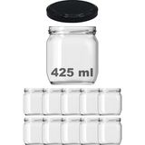 OEM Afracam 425 ml Metal Siyah Kapaklı Şeffaf Cam Kavanoz 10 Adet