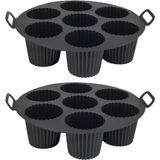 OEM Airfryer Silikon Kek Pişirme Kalıbı 7 Bölmeli, Silikon Cupcake Kek Pişirme Kabı Air Fryer Muffin Fırın Kalıbı (2 Adet Siyah - 20 Cm)