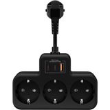 OEM Akım Korumalı Grup Priz Duvar Tipi 3x Priz, 2x Type-C, 1x USB Port Çıkışlı Çoklu Priz (Siyah)