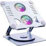 OEM Alüminyum 360 Derece Ayarlanabilir Metal Laptop Standı Rgb Çift Fanlı Sogutucu Premium Serisi Notebook Tutucu - Siyah