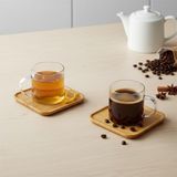 OEM Bambu Tabaklı 2'li Cam Fincan Seti 150 ml - Yuvarlak/kare Seçenekli Borosilikat Bitki Çayı ve Double Kahve Fincanı (Kare Tabaklı)