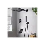 OEM Banyo Bataryası Ankastre Duş Seti Mat Siyah 30x30cm Tepe Duş Yeni Şelale Ürün 5 Yıl Garantili, Model Kodu: A480