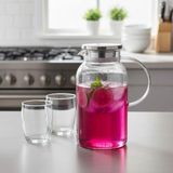 OEM Borosilikat Cam Sürahi - Silikon Contalı Süzgeçli Metal Kapaklı | Konik, Fitilli ve Düz Model Seçenekleri | Isıya Dayanıklı Şeffaf Karaf (1800 ml - 2000 Ml) (Düz - 1800ML) - Standart