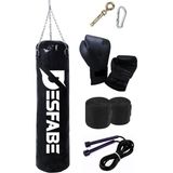 OEM Boxing Star 70X25 cm Zincirli Boks Kum Torbası Siyah+Askı Aparatı+Boks Eldiveni+El Sargı Bandajı+Atlama Ipi