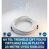 OEM Çanak Anten Uydu Televizyon Kablosu Rg6 Hd 64 Tel Trısheld Çift Folyo Yırtılmaz Kalın Plastik 20 Metre Uydu Kablosu - 3