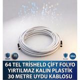 OEM Çanak Anten Uydu Televizyon Kablosu Rg6 Hd 64 Tel Trısheld Çift Folyo Yırtılmaz Kalın Plastik 30 Metre Uydu Kablosu