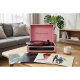 OEM Casablanca Serisi Retro Çanta Pikap – Pembe Süet Kaplama, Dahili Hoparlörlü, 3 Hızlı (33/45/78 Rpm), Bluetooth Bağlantılı, Taşınabilir Vintage Plak Çalar