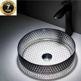 OEM Dekoratif Cilalı Gümüş Yuvarlak Modern Kristal Cam Lavabo 7 Yıl Garantili Ithal 40X40X12 - Şeffaf - Antrasit