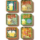OEM Eskitilmiş Vintage Bira Temalı 6lı Retro Ahşap Bardak Altlığı Seti