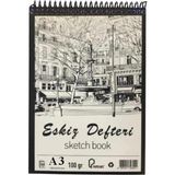 OEM Eskiz Defteri A3 Spralli 50 Yaprak 1 Adet 100 gr 297X420 mm Sketch Book Üstten Açılmalı Ezkiz Defteri - Siyah