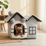 OEM Gobypet 2 Çatılı Kedi Evi ve Küçük Irk Köpek Kulübesi ve Yuvası – Minderli Peluş Iç Mekan Yatağı, Fermuarlı Üst Bölüm, Taşınabilir Ev Tipi Yuva