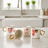 OEM Gold Saplı Porselen Kalp Kupa - 400 ml Büyük Boy Lüks Tasarım - 4 Farklı Modelden Biri (Sürpriz/asorti) - Altın Yaldızlı Şık Hediyelik Mug
