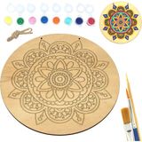 OEM Güneş Mandala Ahşap Boyama Tuval Seti Hediye Hobi Kiti 20 cm - Sarı - Yeşil - Pembe - Turkuaz - Turuncu - Nil Yeşili - Mor - Kırmızı