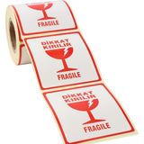 OEM Hazır Kırılır Etiketi, Fragile Label 70MM x 80MM Ruloda 250 Adet Sticker, Koli Için Çıkartma Güvenlik Etiketi, Dikkat Kırılır Uyarı - Kırmızı