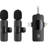 OEM Kablosuz Ikili Yaka Mikrofonu iPhone ile Uyumlu 3.5mm Aux iPhone Type-C Pc Tablet Video Kayıt Röportaj Canlı Yayın Vlog Kablosuz Mikrofon USB C ve Amfi ve Bilgisayar Uyumlu ZR564