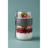 OEM Kaşıklı Çatallı Cam Öğün Bardağı - Yemek Taşıma ve Saklama Kabı - Müsli Kabı 625 ml Antrasit, 7480000717855