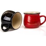 OEM Mukko Home 2'li Emaye Görünümlü Porselen Kupa Seti Good Morning Gold Yazılı 150 Ml,kırmızı &amp; Siyah - Kırmızı - Siyah