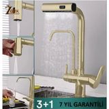 OEM Mutfak Eviye Bataryası Arıtma Çıkışlı Duş Şelale 3 Fonksiyonlu Spiralli Ithal 7yıl Garanti Mat Gold