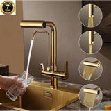 OEM Mutfak Eviye Bataryası Dual Flow Arıtma Çıkışlı Duş Ve Şelale 4 Fonksiyon Gold Ithal 7 Yıl Garanti - Altın