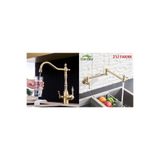 OEM Mutfak Evye Bataryası Dual Flow Su Arıtma Çıkışlı Ve Ocak Üstü Pot Musluk Takım Mat Gold Set MAT GOLD, Model Kodu: A548