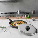 OEM Nirvana 30 cm Yuvarlak Kapaklı Karadeniz Tavası - Yanmaz Yapışmaz Uzun Saplı Balık ve Börek Tavası