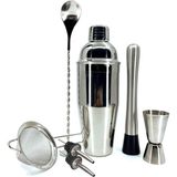 OEM Paslanmaz Çelik Kokteyl Shaker Seti, Karıştırma Kaşığı, Jigger, Muddler ve Süzgeç Dahil, Gümüş 500 cl