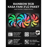 Oem Rainbow Rgb Gökkuşağı Molex Kasa Fanı 120 mm - 3'lü Paket - 121 x 120