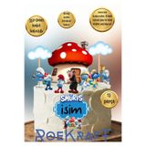OEM Roekraft Şirinler temalı pasta süsü , şirinler doğum günü seti