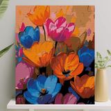 OEM Sayılarla Boyama Tuval Seti Fırça Boya Dahil (Çıtalı) 40X50 cm - Renkli Çiçekler - Karışık