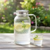 OEM Silikon Fitilli Borosilikat Cam Sürahi (2000 Ml) - Metal Kapaklı, Isıya Dayanıklı, Süzgeçli Şeffaf Buzlu Çay ve Limonata Karafı - Standart
