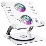 OEM ST-801D Çift Fanlı Alüminyum Katlanabilir 360 Derece Dönebilir Laptop Dizüstü Macbook Standı (Silver) - Gümüş