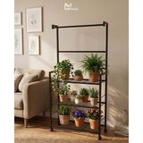 OEM Tekerlekli Metal Saksı Standı ve Bitki Askılığı - 3 Raflı Portatif Çiçek Rafı Siyah
