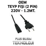 OEM Teyp Fişi 1.2 Metre 220v Güç Kablosu, 2 Pin, Traş Makinası Fişi, Ceryan Kablosu