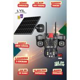 OEM Yapay Zeka 4K Simkartlı Güneş Enerjili 3 Kameralı 3 Ekranlı Güvenlik Kamerası Renkli Gece Görüş Sesli 360 Derece W09 - Beyaz