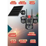 OEM Yapay Zeka 4K Simkartlı Güneş Enerjili 3 Kameralı 3 Ekranlı Güvenlik Kamerası Renkli Gece Görüş Sesli 360 Derece W10 - Siyah